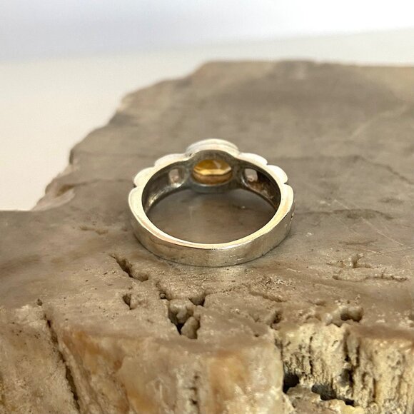 Sterling Silver 925 East West Oval Citrine Basketweave Chain Link Band Ring Sz 8 - Picture 6 of 16